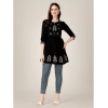 Generic Women's Casual 3-4 th Sleeve Embroidered Rayon Tunic Top (Black)