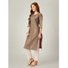 Generic Women's Casual 3-4 th Sleeve Embroidery Cotton Kurti Pant Set (Beige)