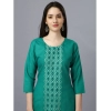 Generic Women's Casual 3-4 th Sleeve Embroidery Cotton Kurti (Light Green)