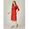 Generic Women's Casual 3-4 th Sleeve Embroidery Cotton Kurti Pant Set (Brown)
