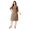 Generic Women's Casual 3-4 th Sleeve Embroidery Cotton Kurti Pant Set (Beige)