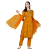 Generic Women's Casual 3-4 th Sleeve Embroidery Cotton Kurti Pant Dupatta Set (Yellow)
