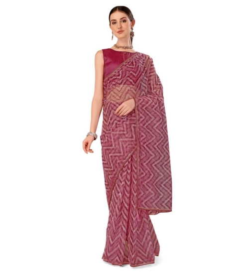 Generic Women's Linen Zig Zag Saree With Unstitched Blouse (Purple, 5-6 Mtrs)