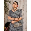Generic Women's Linen Floral Printed Saree With Unstitched Blouse (Grey, 5-6 Mtrs)