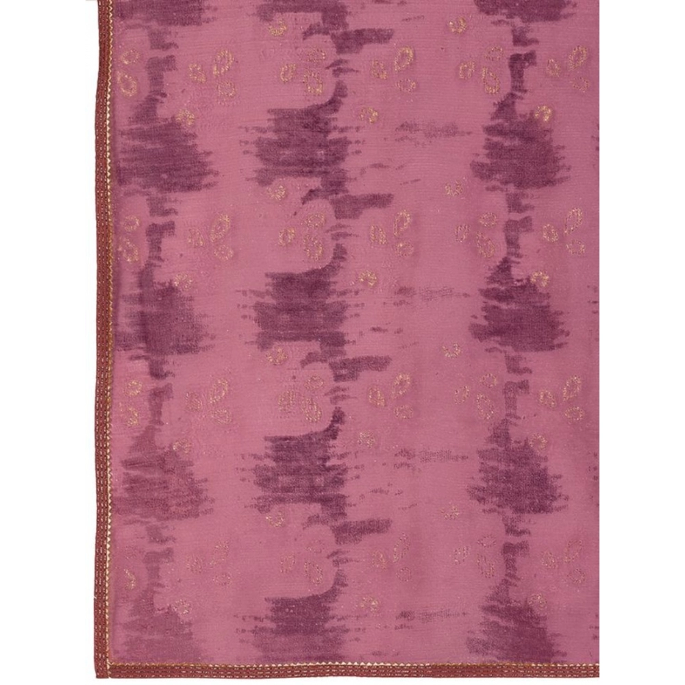 Generic Women's Linen Floral Printed Saree With Unstitched Blouse (Purple, 5-6 Mtrs)