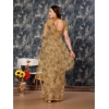 Generic Women's Linen Floral Printed Saree With Unstitched Blouse (Brown, 5-6 Mtrs)