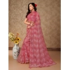 Generic Women's Linen Floral Printed Saree With Unstitched Blouse (Pink, 5-6 Mtrs)