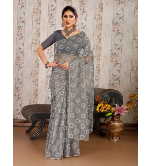 Generic Women's Linen Gola Printed Saree With Unstitched Blouse (Grey, 5-6 Mtrs)