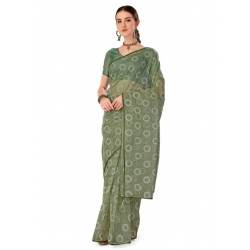 Generic Women's Linen Gola Printed Saree With Unstitched Blouse (Green, 5-6 Mtrs)
