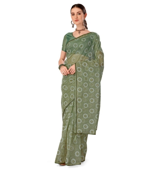 Generic Women's Linen Gola Printed Saree With Unstitched Blouse (Green, 5-6 Mtrs)