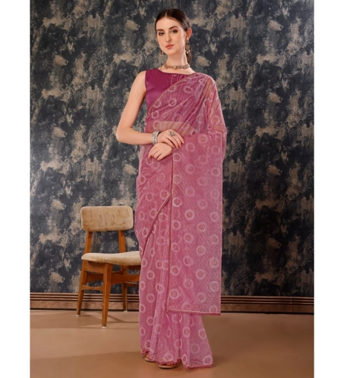 Generic Women's Linen Gola Printed Saree With Unstitched Blouse (Purple, 5-6 Mtrs)