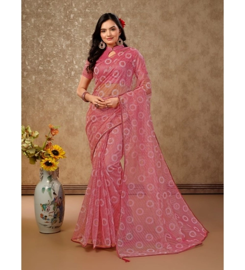 Generic Women's Linen Gola Printed Saree With Unstitched Blouse (Light Pink, 5-6 Mtrs)