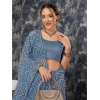 Generic Women's Linen Zig Zag Saree With Unstitched Blouse (Blue, 5-6 Mtrs)