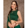 Generic Women's Vichitra Plain Saree With Unstitched Blouse (Green, 5-6 Mtrs)