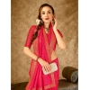Generic Women's Vichitra Plain Saree With Unstitched Blouse (Pink, 5-6 Mtrs)