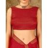 Generic Women's Vichitra Plain Saree With Unstitched Blouse (Red, 5-6 Mtrs)