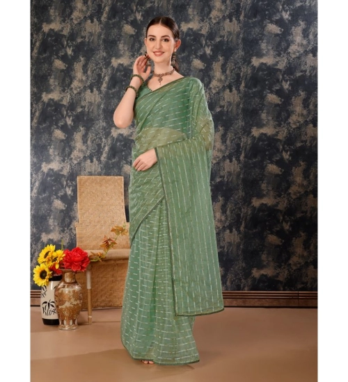 Generic Women's Linen Line Saree With Unstitched Blouse (Green, 5-6 Mtrs)