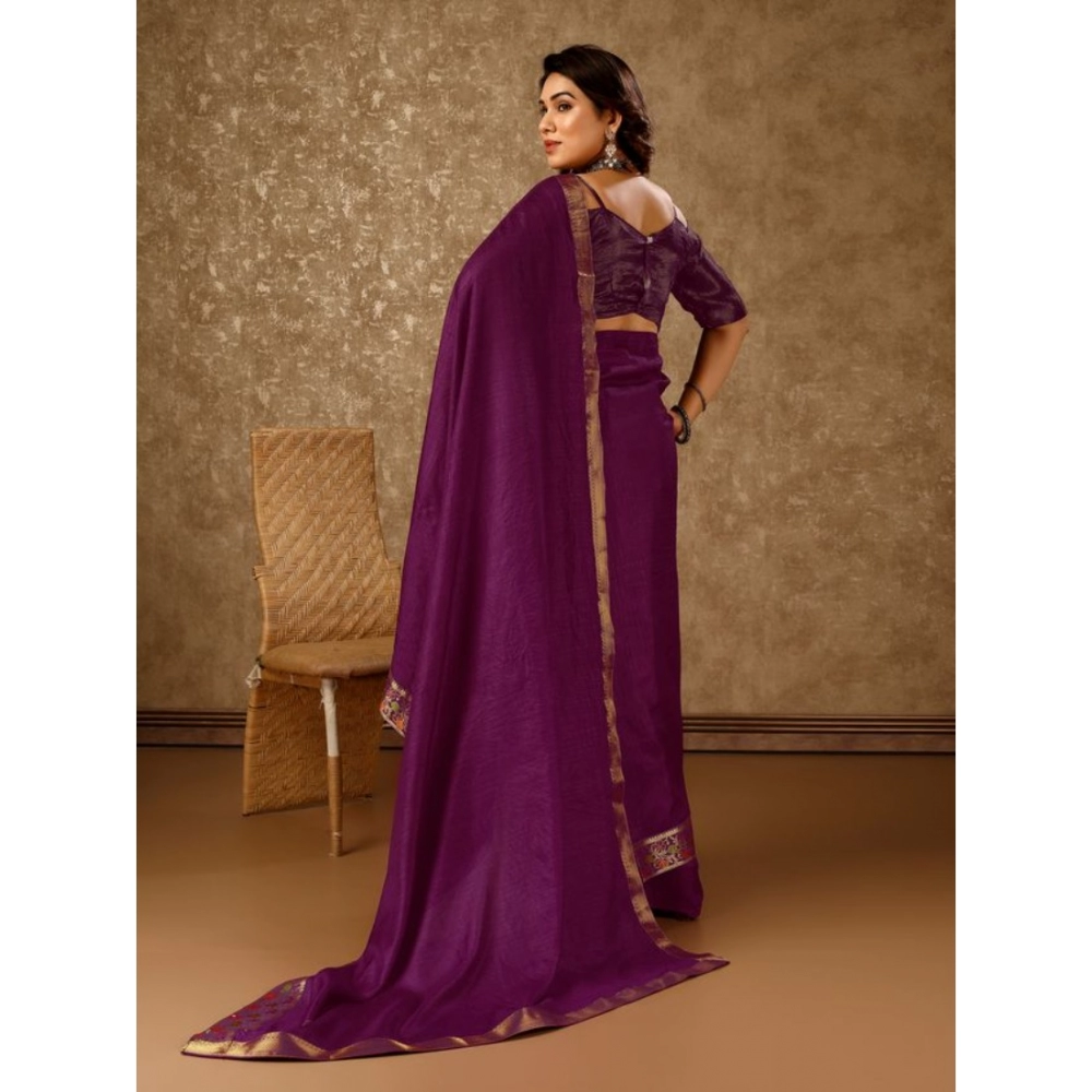 Generic Women's Vichitra Swiroshki Butta Saree With Unstitched Blouse (Wine, 5-6 Mtrs) Generic Women's Vichitra Swiroshki Butta Saree With Unstitched Blouse (Wine, 5-6 Mtrs)