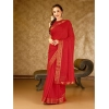 Generic Women's Vichitra Swiroshki Butta Saree With Unstitched Blouse (Red, 5-6 Mtrs)
