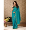 Generic Women's Vichitra Swiroshki Butta Saree With Unstitched Blouse (Teal Blue, 5-6 Mtrs)