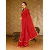 Generic Women's Vichitra Printed Saree With Unstitched Blouse (Red, 5-6 Mtrs)