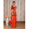 Generic Women's Vichitra Plain Saree With Unstitched Blouse (Orange, 5-6 Mtrs)