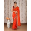 Generic Women's Vichitra Plain Saree With Unstitched Blouse (Orange, 5-6 Mtrs)