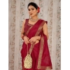 Generic Women's Vichitra Swiroshki Butta Saree With Unstitched Blouse (Maroon, 5-6 Mtrs)