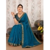 Generic Women's Vichitra Swiroshki Butta Saree With Unstitched Blouse (Blue, 5-6 Mtrs)
