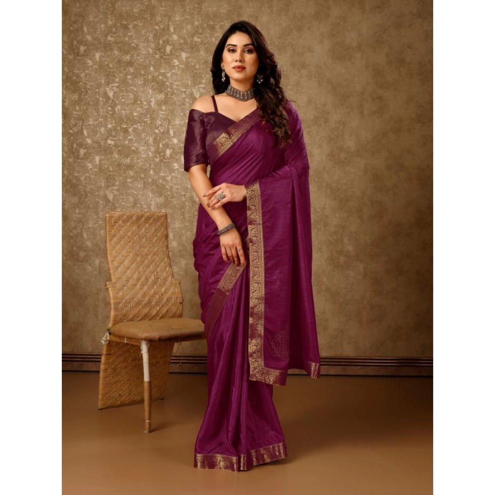 Generic Women's Vichitra Swiroshki Butta Saree With Unstitched Blouse (Wine, 5-6 Mtrs) Generic Women's Vichitra Swiroshki Butta Saree With Unstitched Blouse (Wine, 5-6 Mtrs)