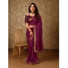 Generic Women's Vichitra Swiroshki Butta Saree With Unstitched Blouse (Wine, 5-6 Mtrs)