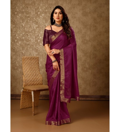 Generic Women's Vichitra Swiroshki Butta Saree With Unstitched Blouse (Wine, 5-6 Mtrs)
