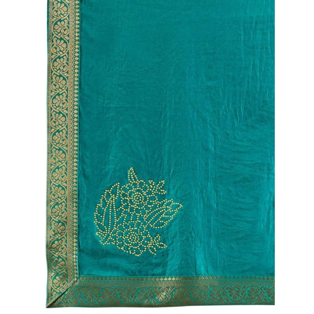 Generic Women's Vichitra Swiroshki Butta Saree With Unstitched Blouse (Teal Blue, 5-6 Mtrs) Generic Women's Vichitra Swiroshki Butta Saree With Unstitched Blouse (Teal Blue, 5-6 Mtrs)