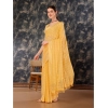Generic Women's Chiffon Fabric Line Saree With Unstitched Blouse (Yellow, 5-6 Mtrs)