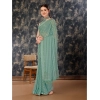 Generic Women's Chiffon Fabric Line Saree With Unstitched Blouse (Turquoise green, 5-6 Mtrs)