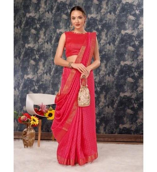 Generic Women's Vichitra Bandhini Saree With Unstitched Blouse (Pink, 5-6 Mtrs)