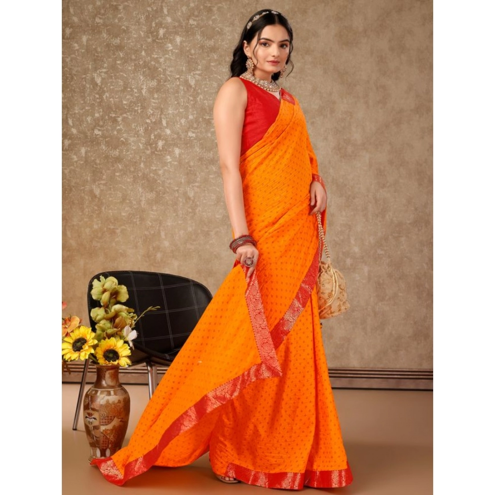 Generic Women's Vichitra Bandhini Saree With Unstitched Blouse (Yellow, 5-6 Mtrs) Generic Women's Vichitra Bandhini Saree With Unstitched Blouse (Yellow, 5-6 Mtrs)