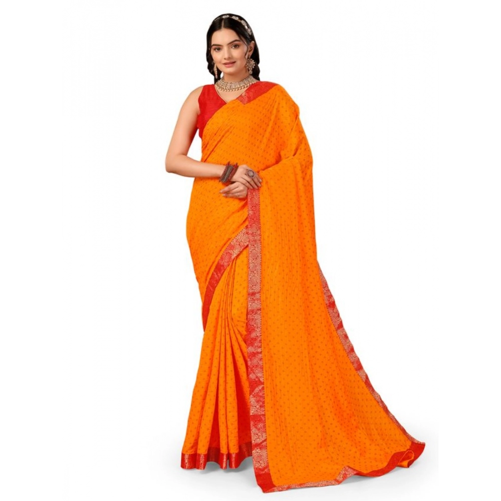 Generic Women's Vichitra Bandhini Saree With Unstitched Blouse (Yellow, 5-6 Mtrs) Generic Women's Vichitra Bandhini Saree With Unstitched Blouse (Yellow, 5-6 Mtrs)