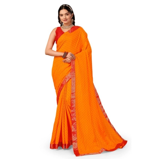 Generic Women's Vichitra Bandhini Saree With Unstitched Blouse (Yellow, 5-6 Mtrs)