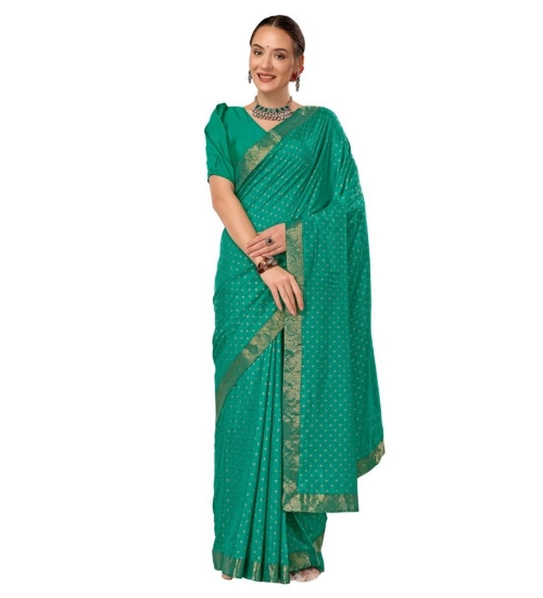 Generic Women's Vichitra Bandhini Saree With Unstitched Blouse (Rama Green, 5-6 Mtrs)