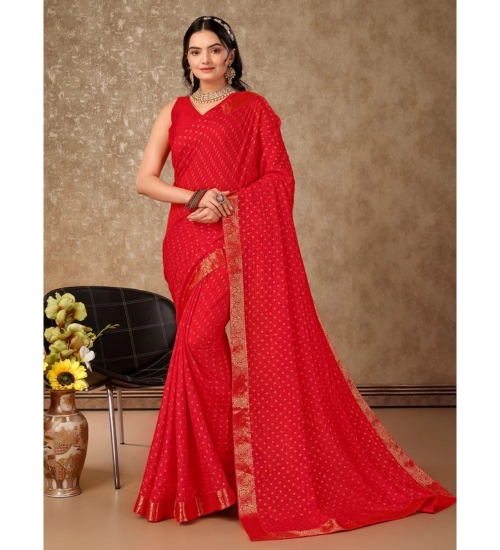 Generic Women's Vichitra Bandhini Saree With Unstitched Blouse (Red, 5-6 Mtrs)