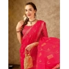 Generic Women's Zomto Patta Chiffon Saree With Unstitched Blouse (Pink, 5-6 Mtrs)