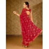 Generic Women's Zomto Patta Chiffon Saree With Unstitched Blouse (Red, 5-6 Mtrs)