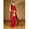 Generic Women's Zomto Patta Chiffon Saree With Unstitched Blouse (Red, 5-6 Mtrs)