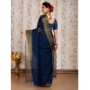 Generic Women's Chiffon Fabric Plain Saree With Unstitched Blouse (Blue, 5-6 Mtrs)