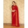 Generic Women's Chiffon Fabric Plain Saree With Unstitched Blouse (Red, 5-6 Mtrs)