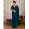Generic Women's Chiffon Fabric Line Saree With Unstitched Blouse (Blue, 5-6 Mtrs)