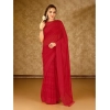 Generic Women's Chiffon Fabric Line Saree With Unstitched Blouse (Red, 5-6 Mtrs)