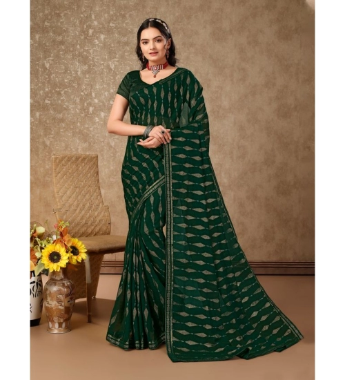 Generic Women's Zomto Laheriya Saree With Unstitched Blouse (Green, 5-6 Mtrs)
