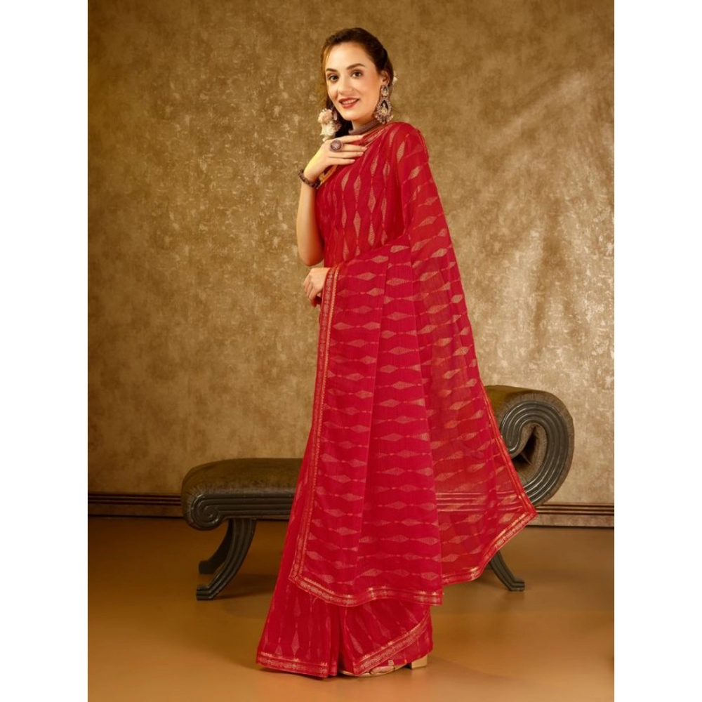 Generic Women's Zomto Laheriya Saree With Unstitched Blouse (Red, 5-6 Mtrs)